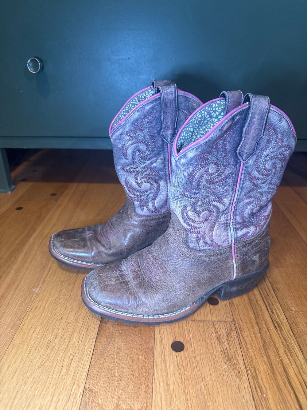 Dan Post Cowboy Western Boots Kids Sz 12.5D Distressed Brown Leather